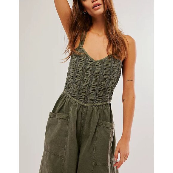 FREE PEOPLE Forever And Always Ruched One Piece / Dried Basil - Picture 3 of 10